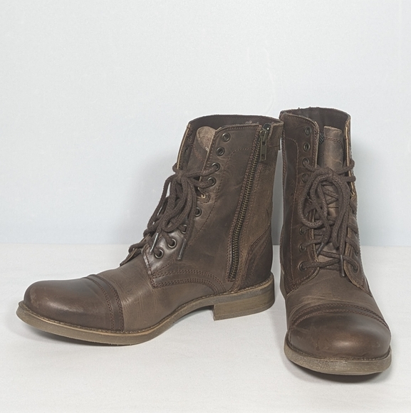 Steve Madden Mens Troopah-c Leather Combat Boot Sz 8.5 brown - Picture 2 of 5